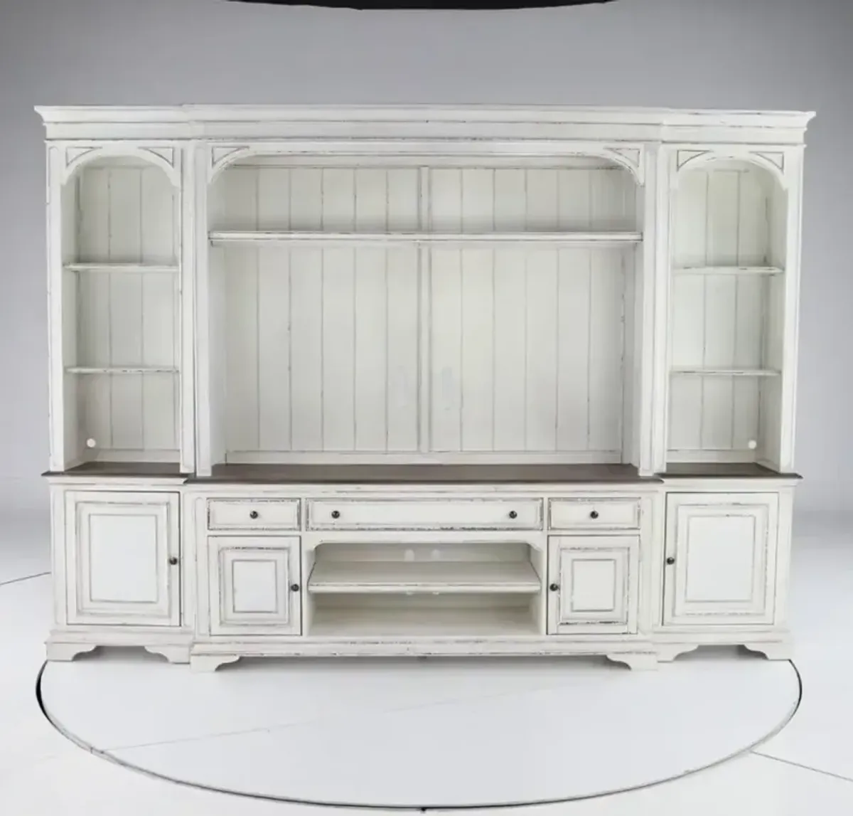 Magnolia Manor Antique White 4 Piece Entertainment Center