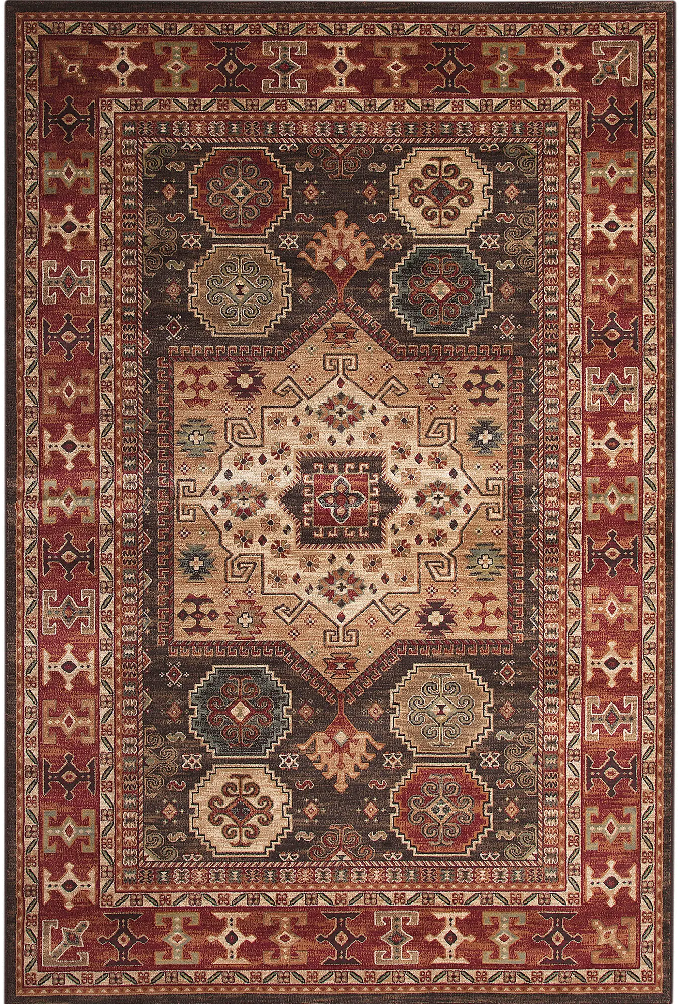 Sonoma 5 x 8 Chocolate Brown, Ivory, and Red Area Rug