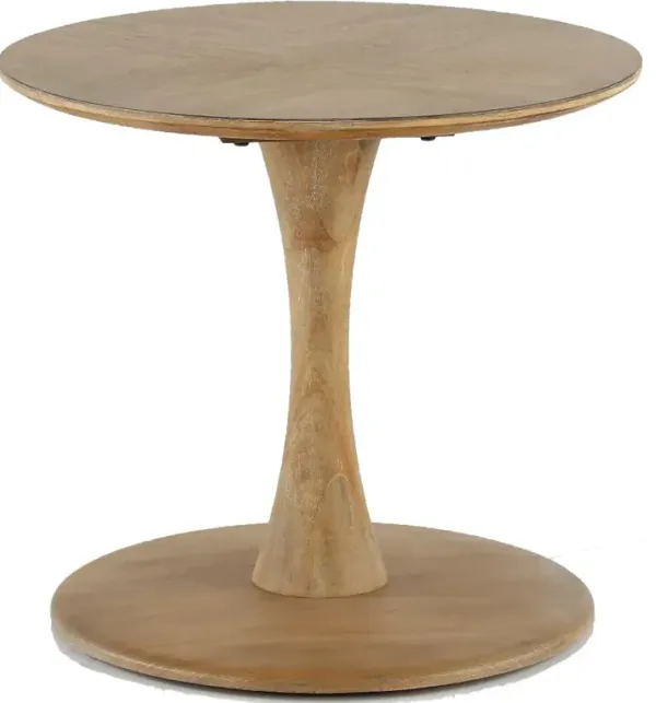 Oblique Natural Elm Round End Table