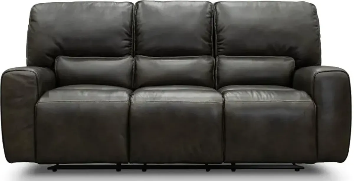 Madrid Charcoal Gray Leather-Match Triple Power Reclining Sofa