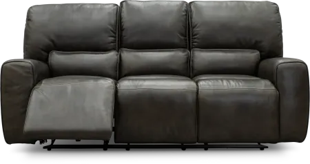 Madrid Charcoal Gray Leather-Match Triple Power Reclining Sofa