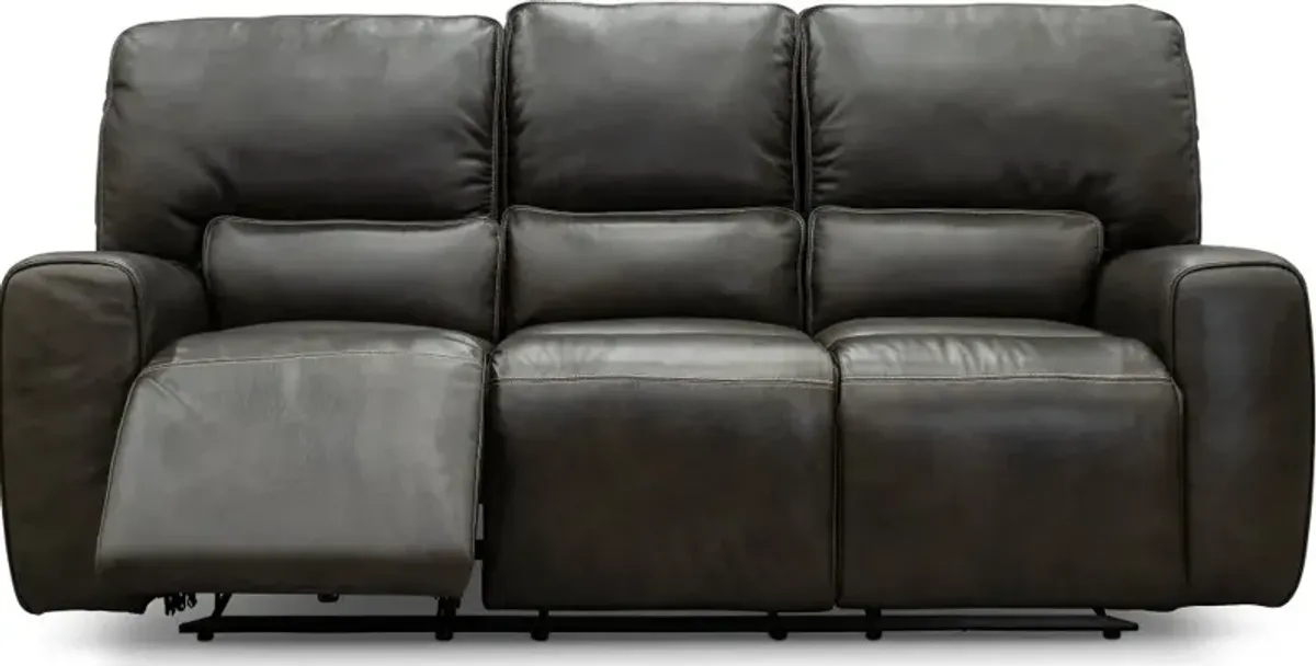 Madrid Charcoal Gray Leather-Match Triple Power Reclining Sofa