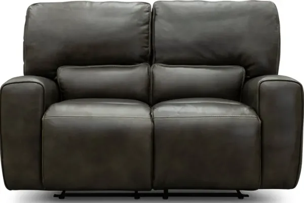 Madrid Charcoal Gray Leather-Match Power Reclining Loveseat