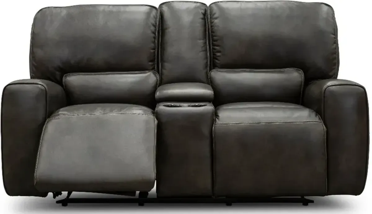 Madrid Charcoal Gray Leather-Match Power Reclining Loveseat with...