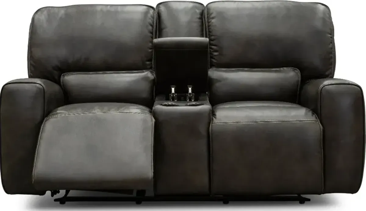 Madrid Charcoal Gray Leather-Match Power Reclining Loveseat with...