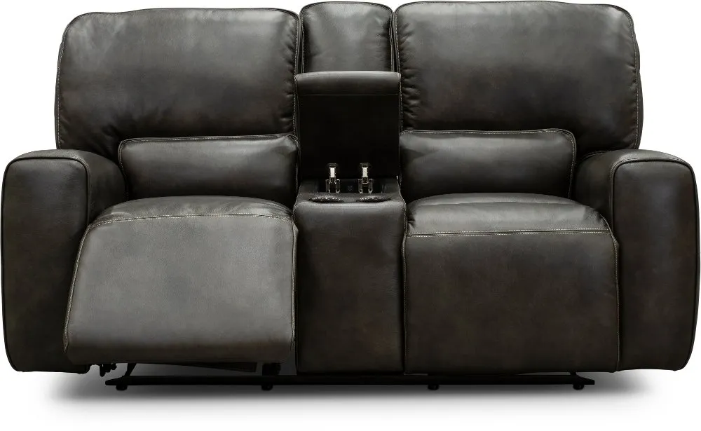 Madrid Charcoal Gray Leather-Match Power Reclining Loveseat with...