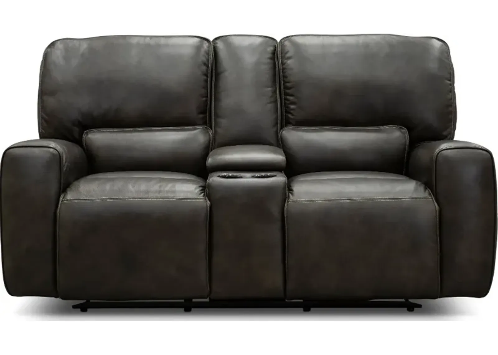 Madrid Charcoal Gray Leather-Match Power Reclining Loveseat with...