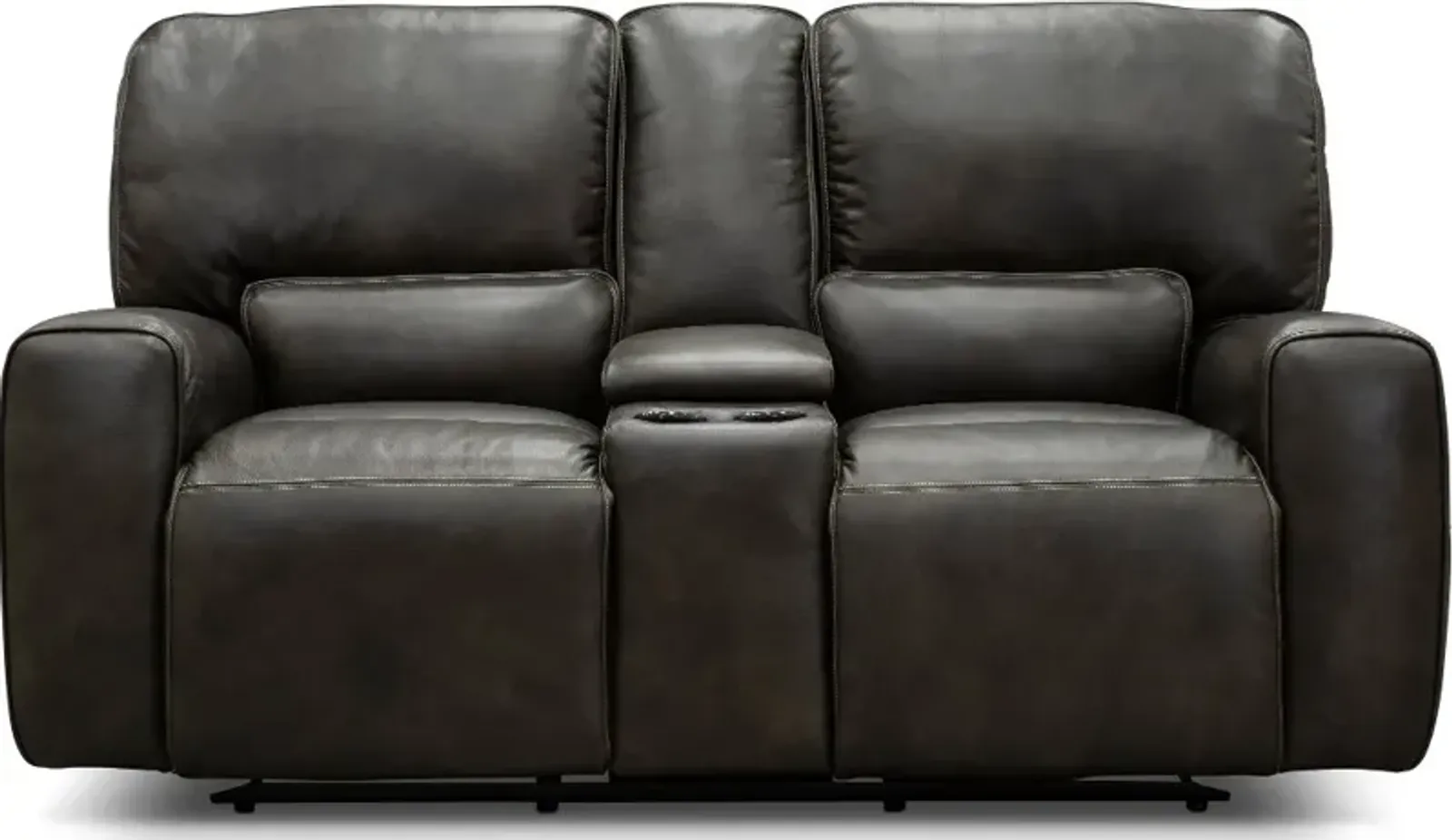 Madrid Charcoal Gray Leather-Match Power Reclining Loveseat with...