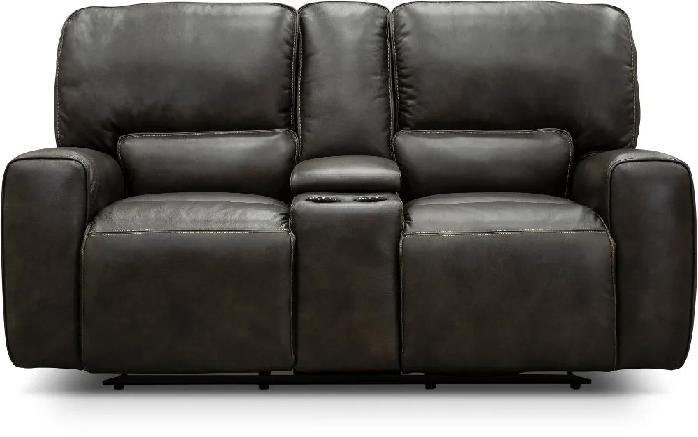 Madrid Charcoal Gray Leather-Match Power Reclining Loveseat with...