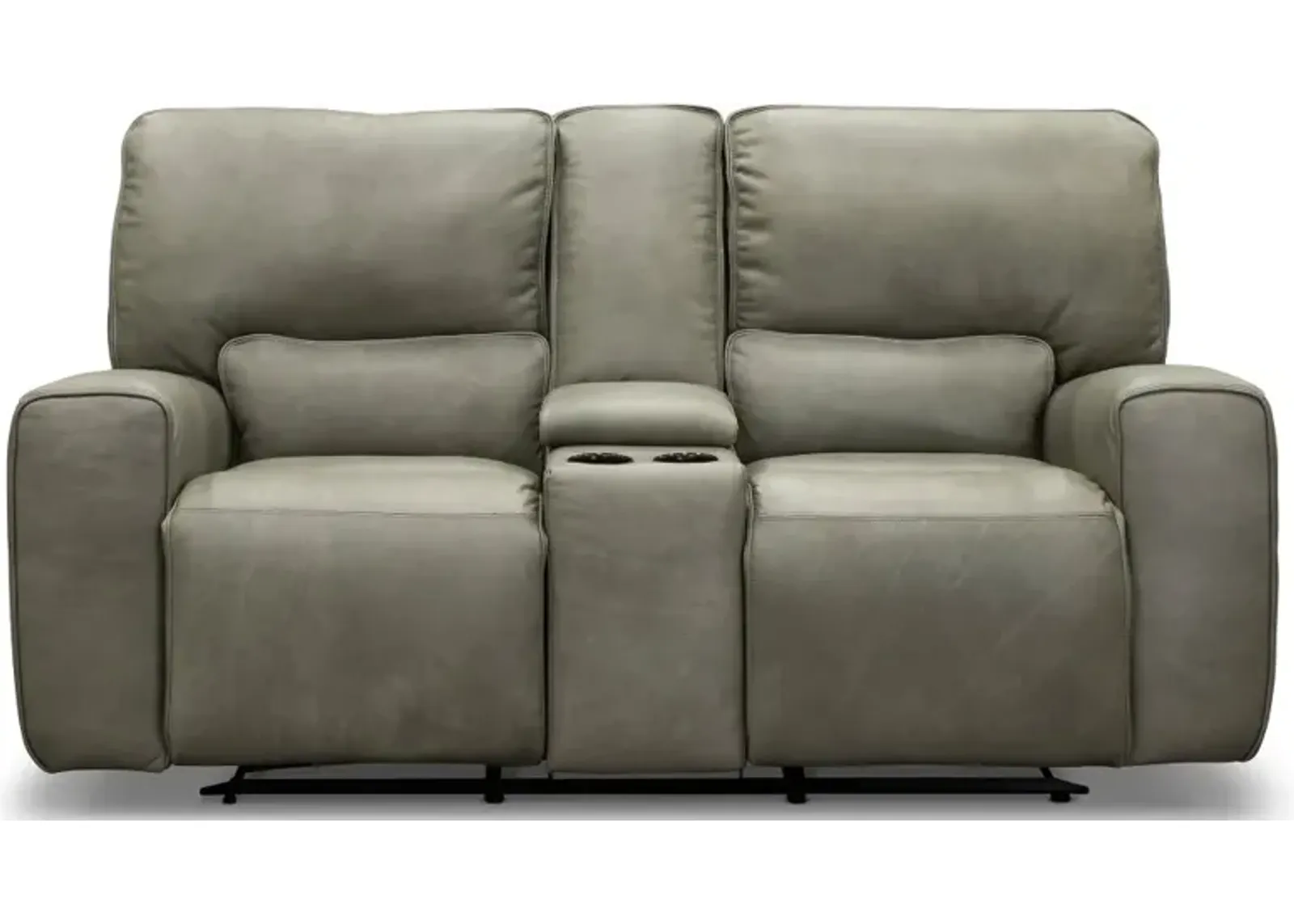 Madrid Gray Leather-Match Power Reclining Loveseat with Console