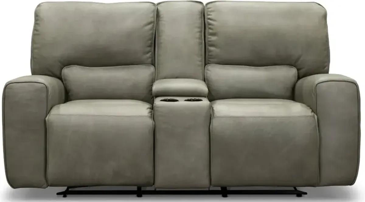 Madrid Gray Leather-Match Power Reclining Loveseat with Console