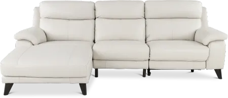 Venice White Leather-Match Power Reclining Sofa with Left-arm...