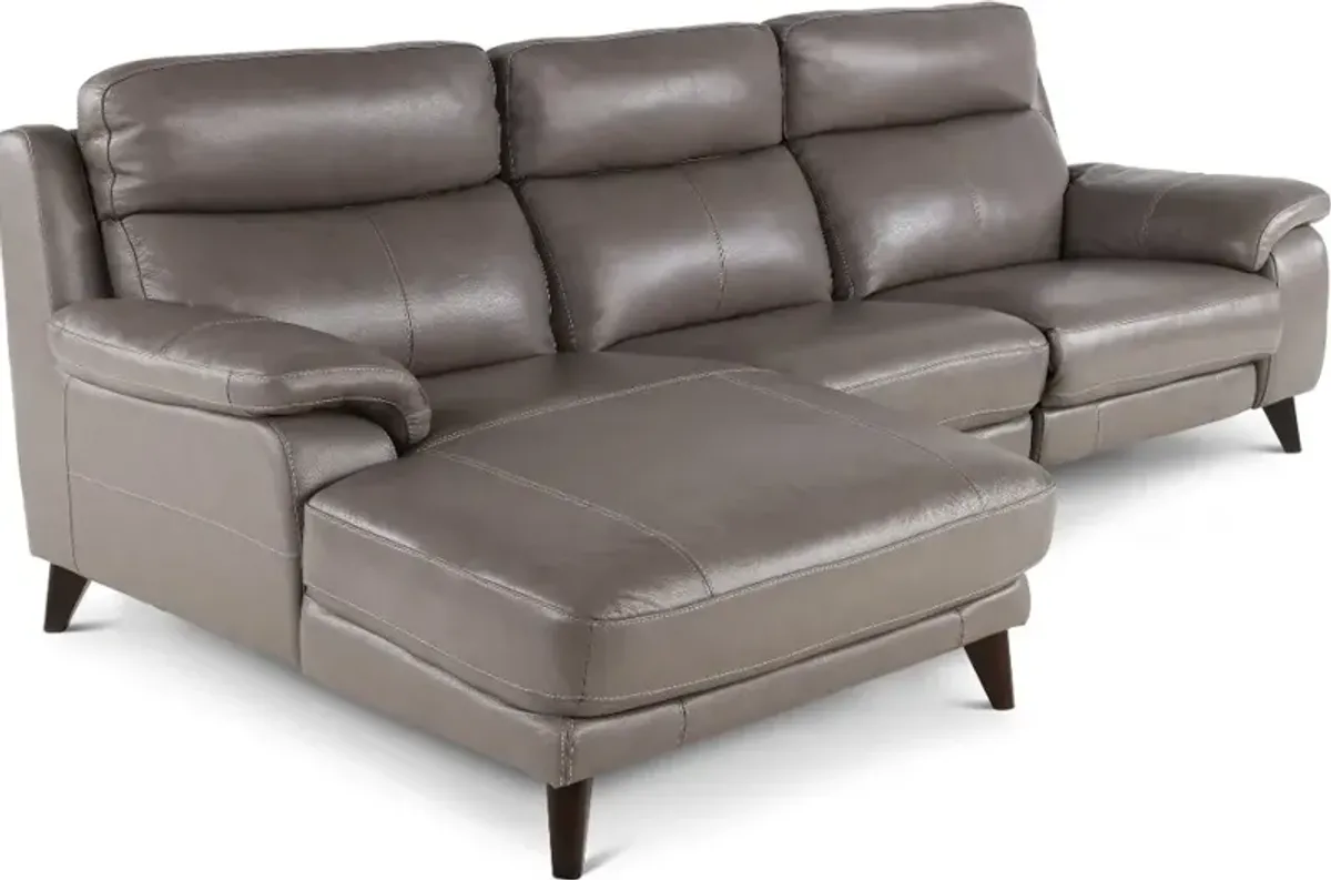 Venice Gray Leather-Match Power Reclining Sofa with Left-Facing Chaise