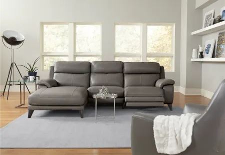 Venice Gray Leather-Match Power Reclining Sofa with Left-Facing Chaise
