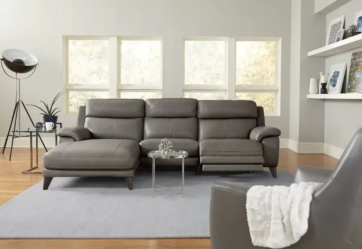 Venice Gray Leather-Match Power Reclining Sofa with Left-Facing Chaise