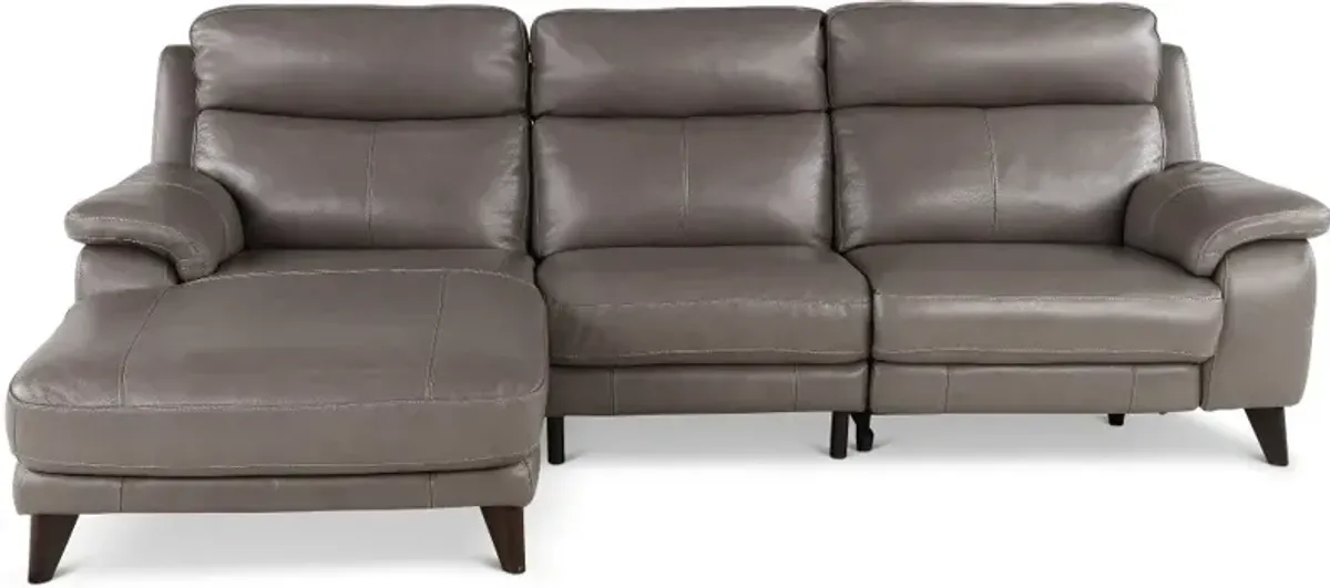 Venice Gray Leather-Match Power Reclining Sofa with Left-Facing Chaise