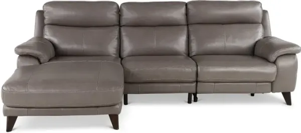 Venice Gray Leather-Match Power Reclining Sofa with Left-Facing Chaise