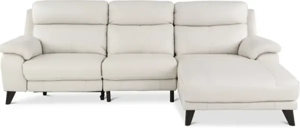 Venice White Leather-Match Power Reclining Sofa with Right-arm Facing Chaise