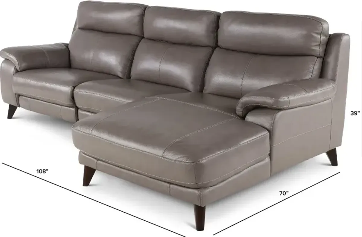 Venice Gray Leather-Match Power Reclining Sofa with Right-Facing...