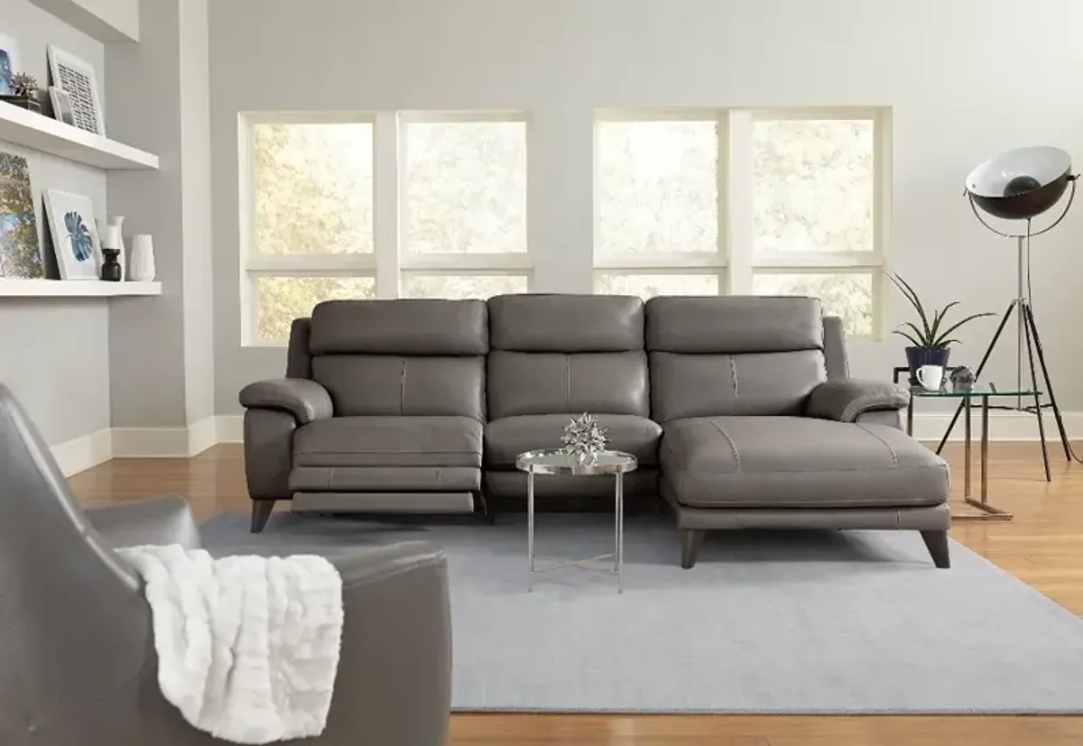 Venice Gray Leather-Match Power Reclining Sofa with Right-Facing...