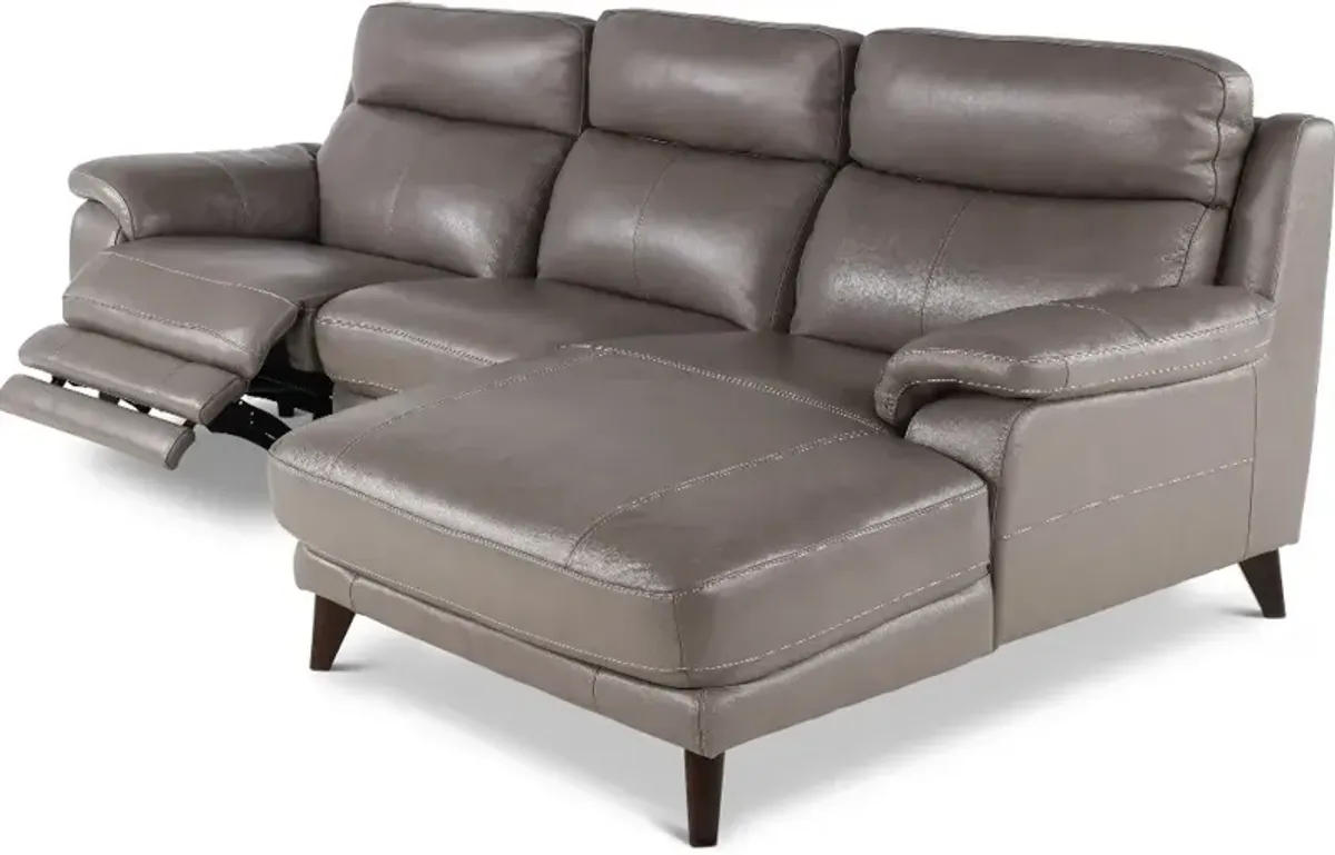 Venice Gray Leather-Match Power Reclining Sofa with Right-Facing...