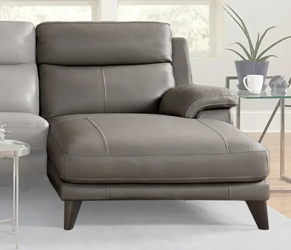 Venice Gray Leather-Match Power Reclining Sofa with Right-Facing...