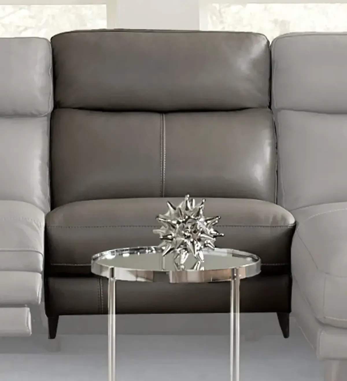 Venice Gray Leather-Match Power Reclining Sofa with Right-Facing...