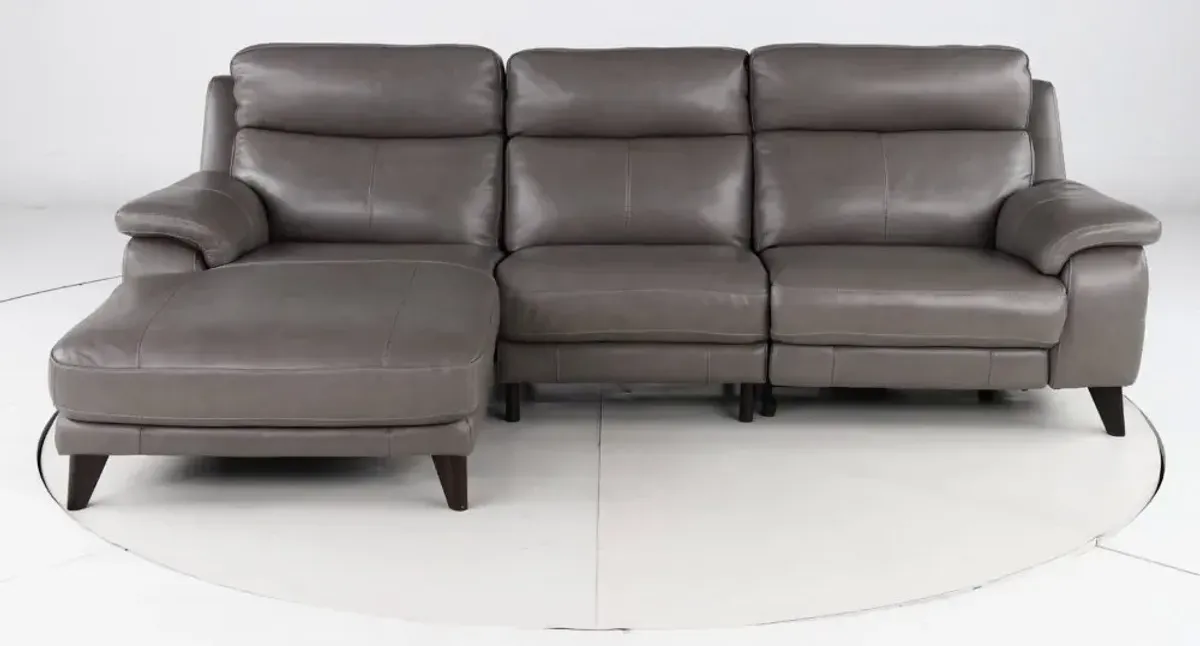 Venice Gray Leather-Match Power Reclining Sofa with Right-Facing...