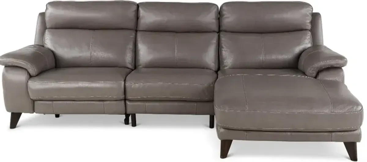 Venice Gray Leather-Match Power Reclining Sofa with Right-Facing...