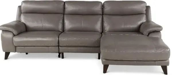 Venice Gray Leather-Match Power Reclining Sofa with Right-Facing Chaise