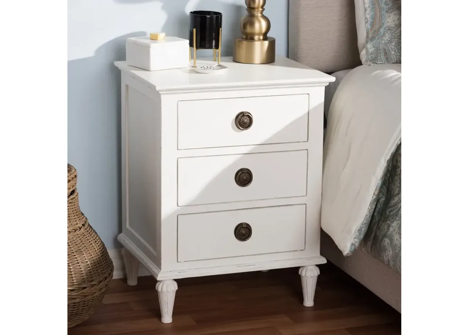 Shabby Chic Rustic White Nightstand - Venezia