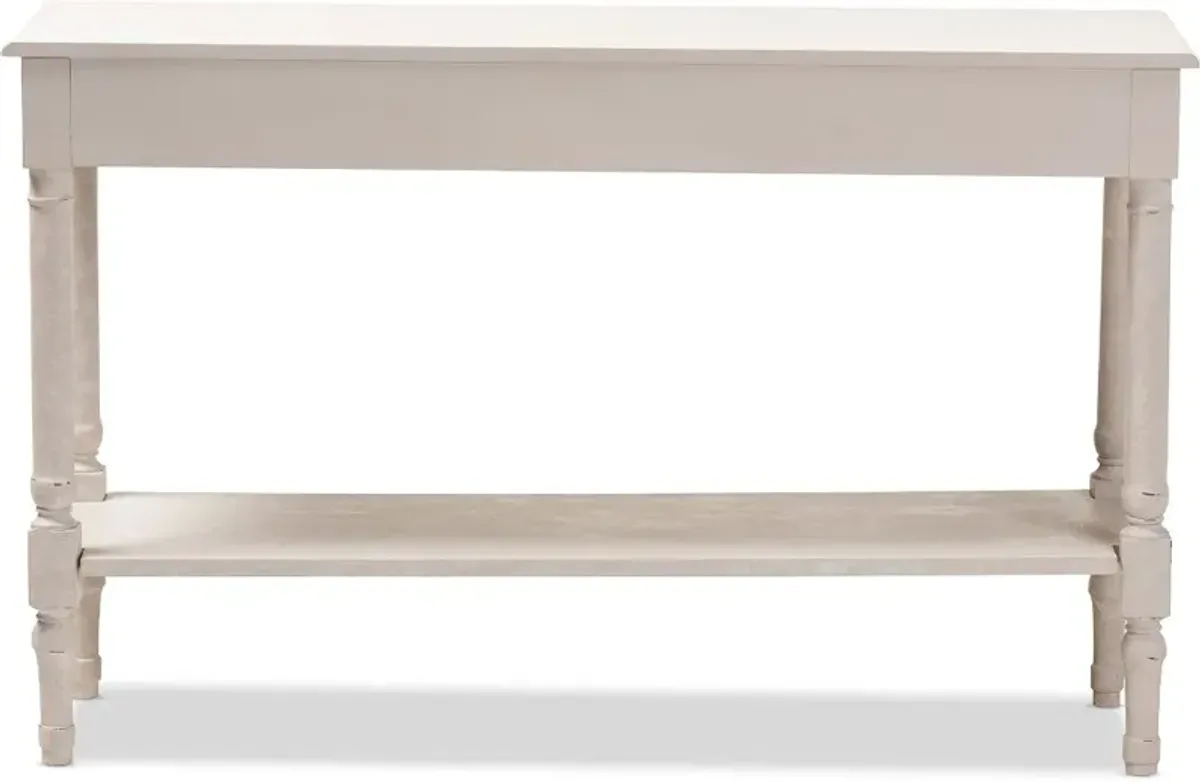 Country Cottage Whitewashed 1-Drawer Console Table - Ariella