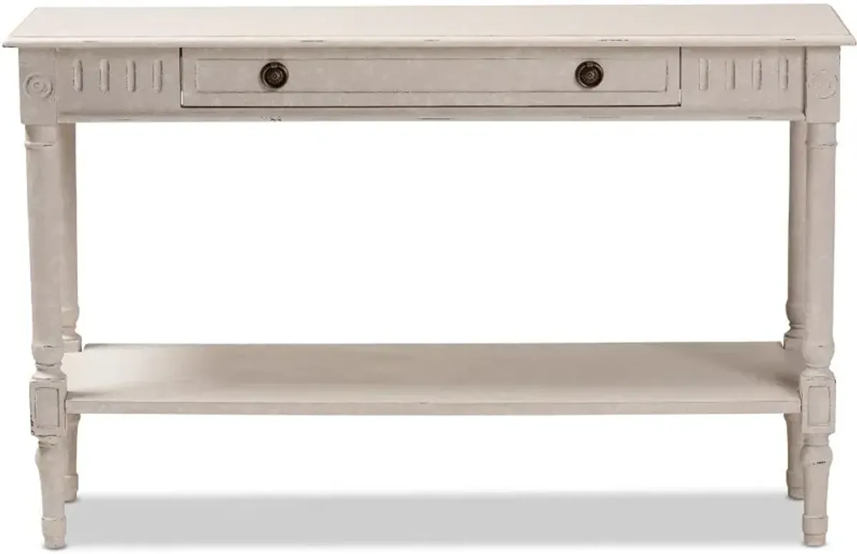 Country Cottage Whitewashed 1-Drawer Console Table - Ariella