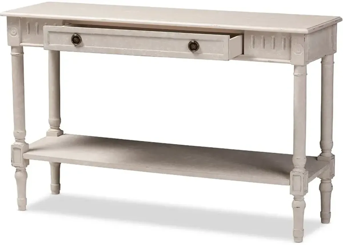 Country Cottage Whitewashed 1-Drawer Console Table - Ariella