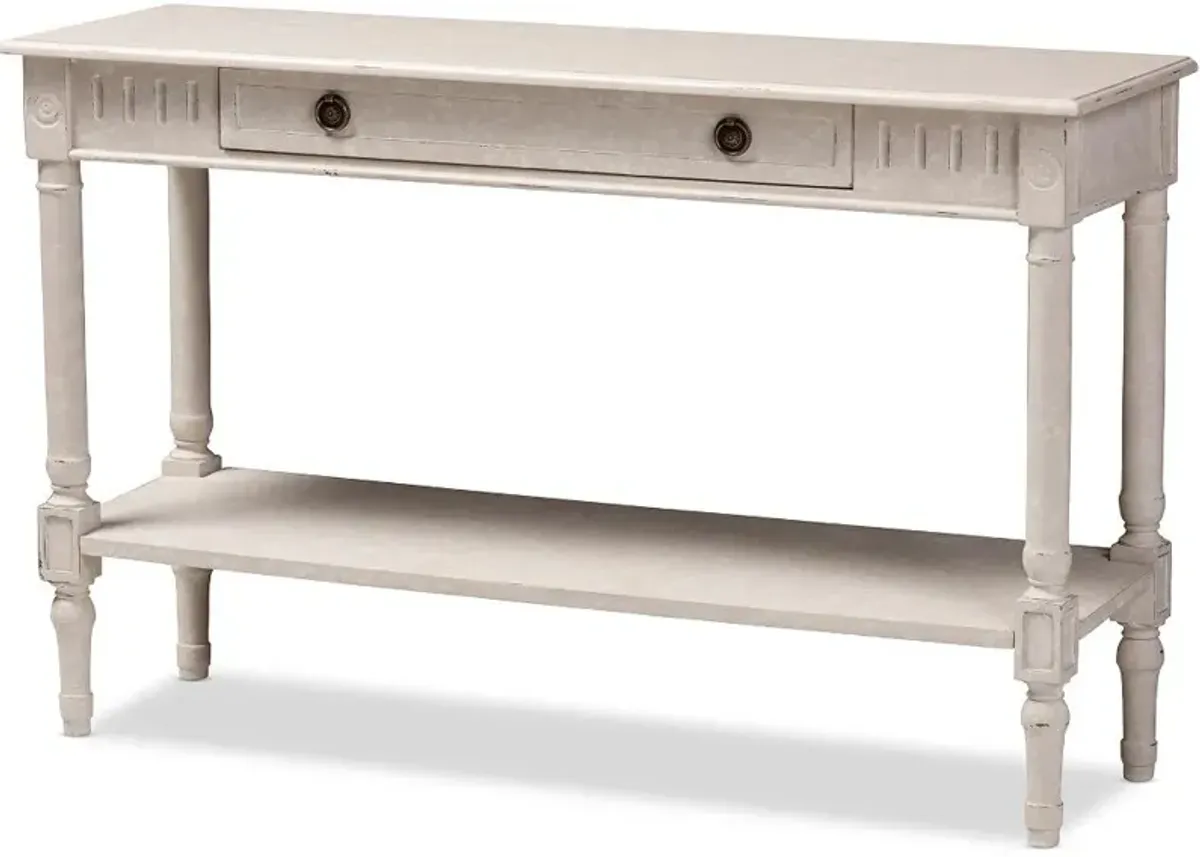 Country Cottage Whitewashed 1-Drawer Console Table - Ariella