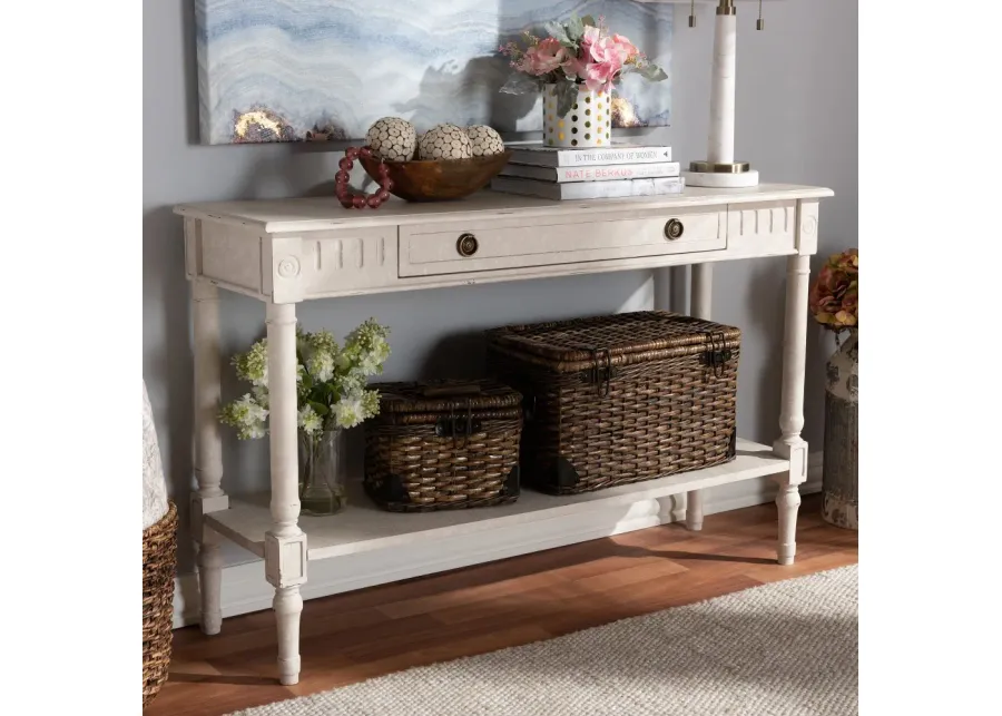 Country Cottage Whitewashed 1-Drawer Console Table - Ariella