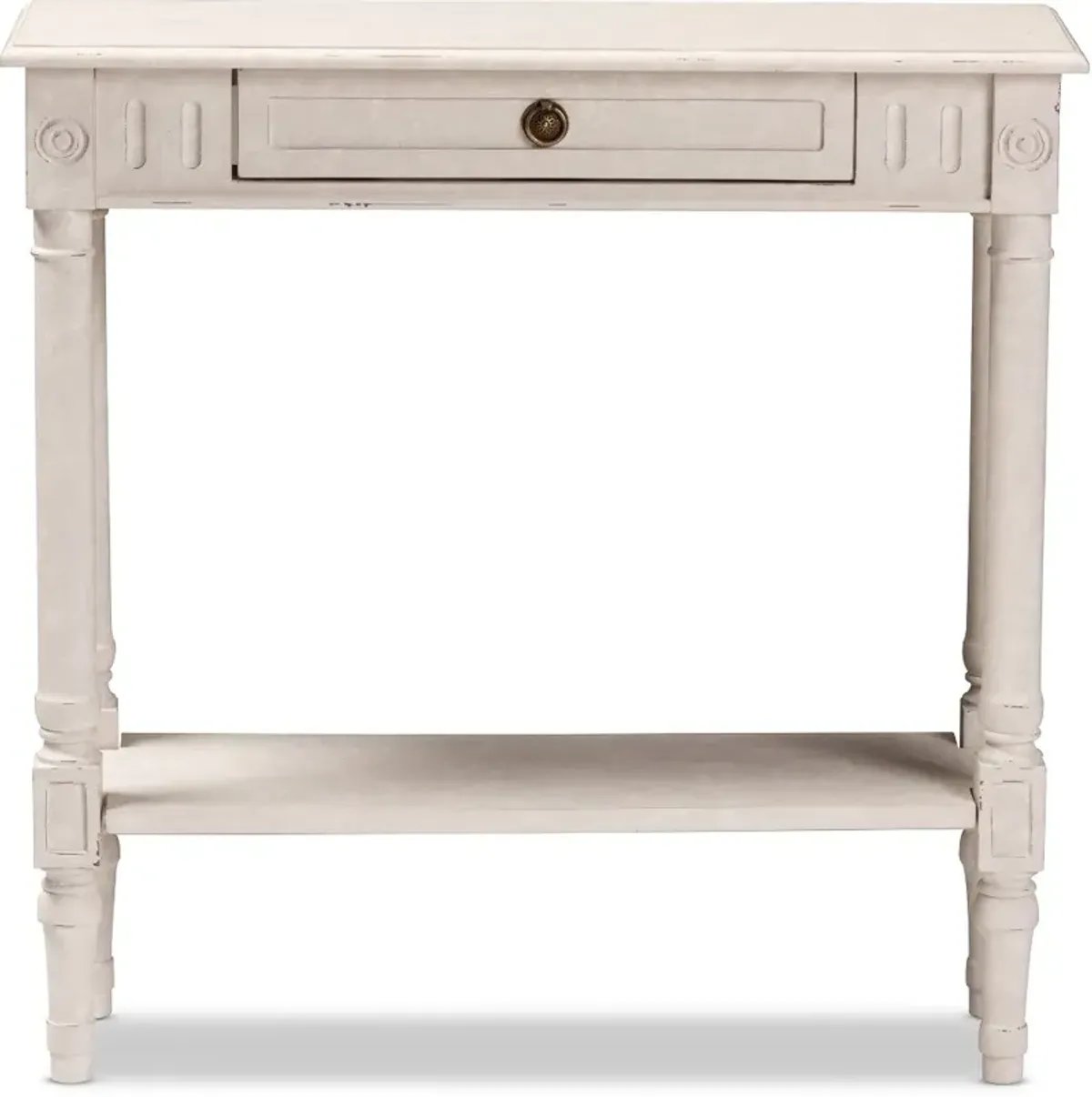 Country Cottage Whitewashed 1-Drawer Console Table - Ariella