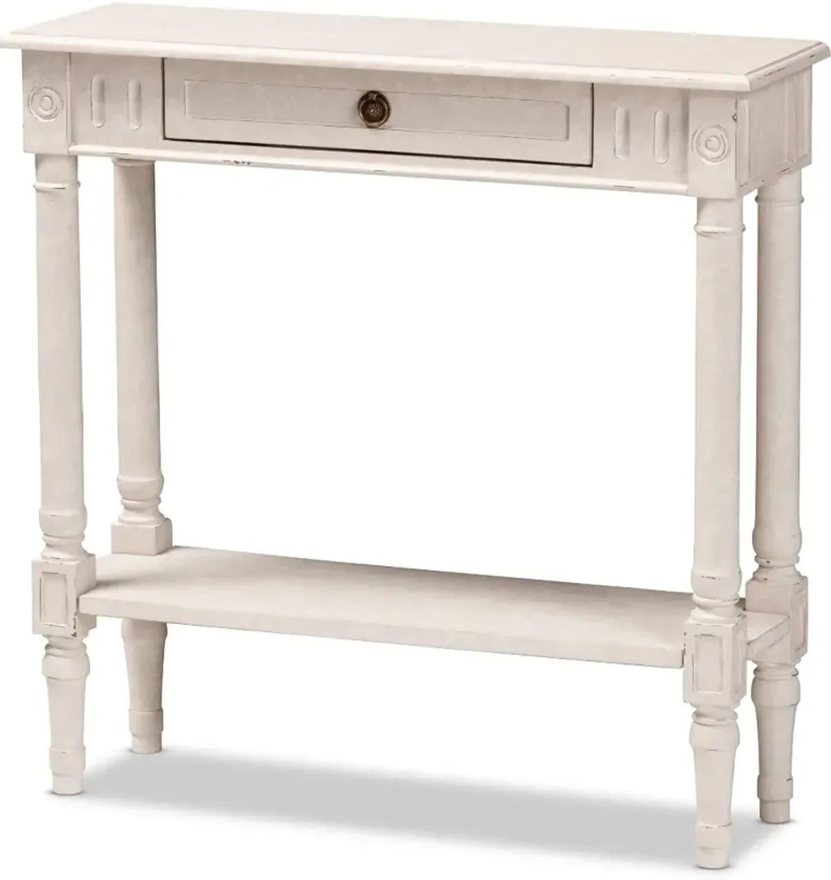 Country Cottage Whitewashed 1-Drawer Console Table - Ariella