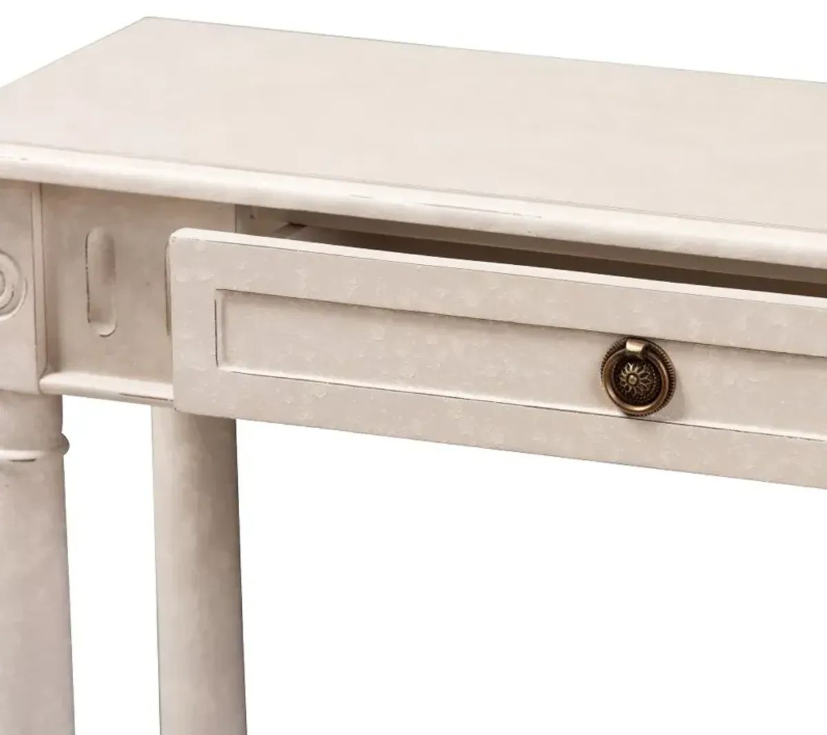 Country Cottage Whitewashed 1-Drawer Console Table - Ariella