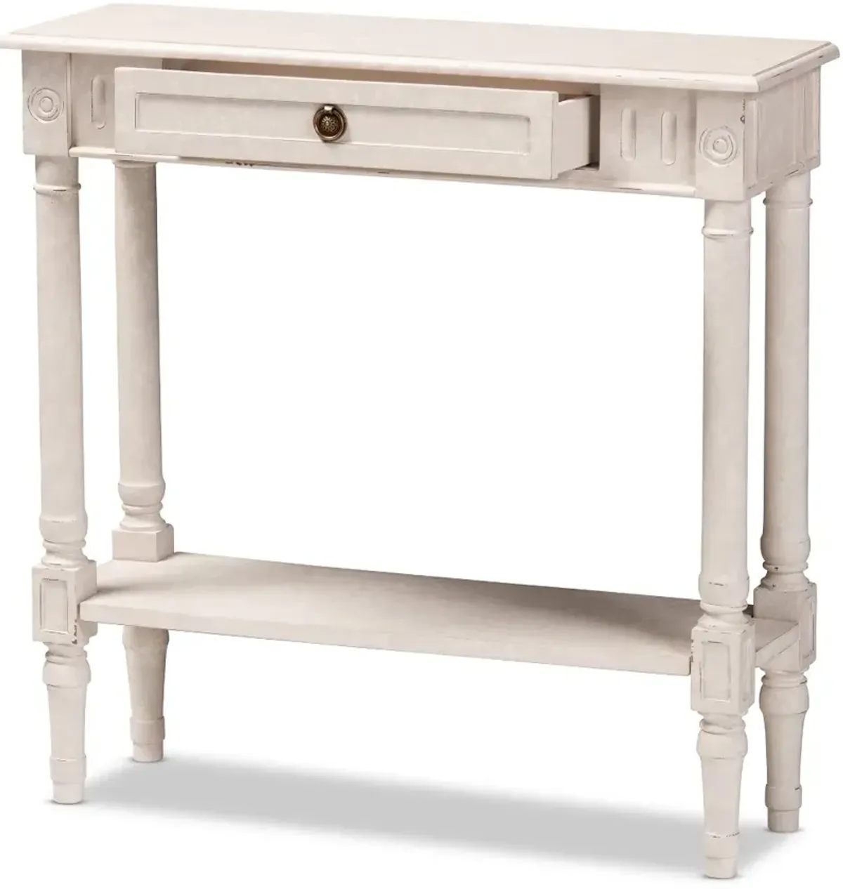 Country Cottage Whitewashed 1-Drawer Console Table - Ariella