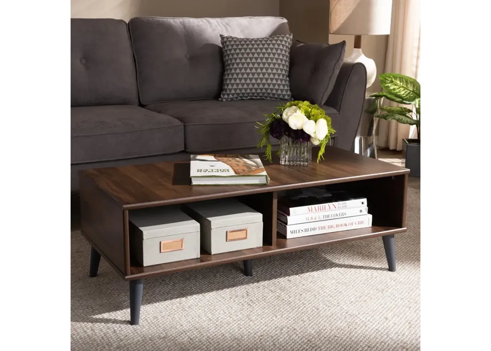 Mid Century Modern Brown and Gray Wood Coffee Table - Pierre