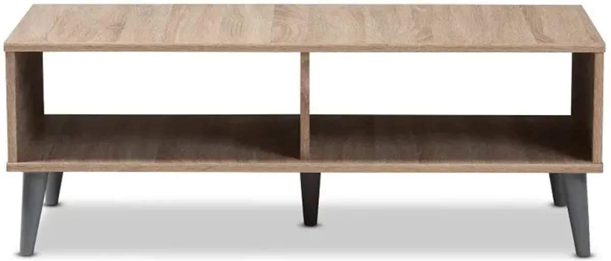 Mid Century Modern Oak and Light Grey Wood Coffee Table