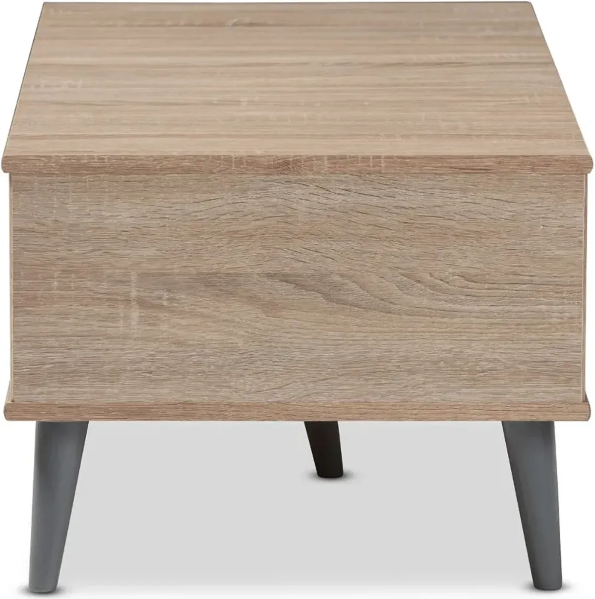 Mid Century Modern Oak and Light Grey Wood Coffee Table - Pierre