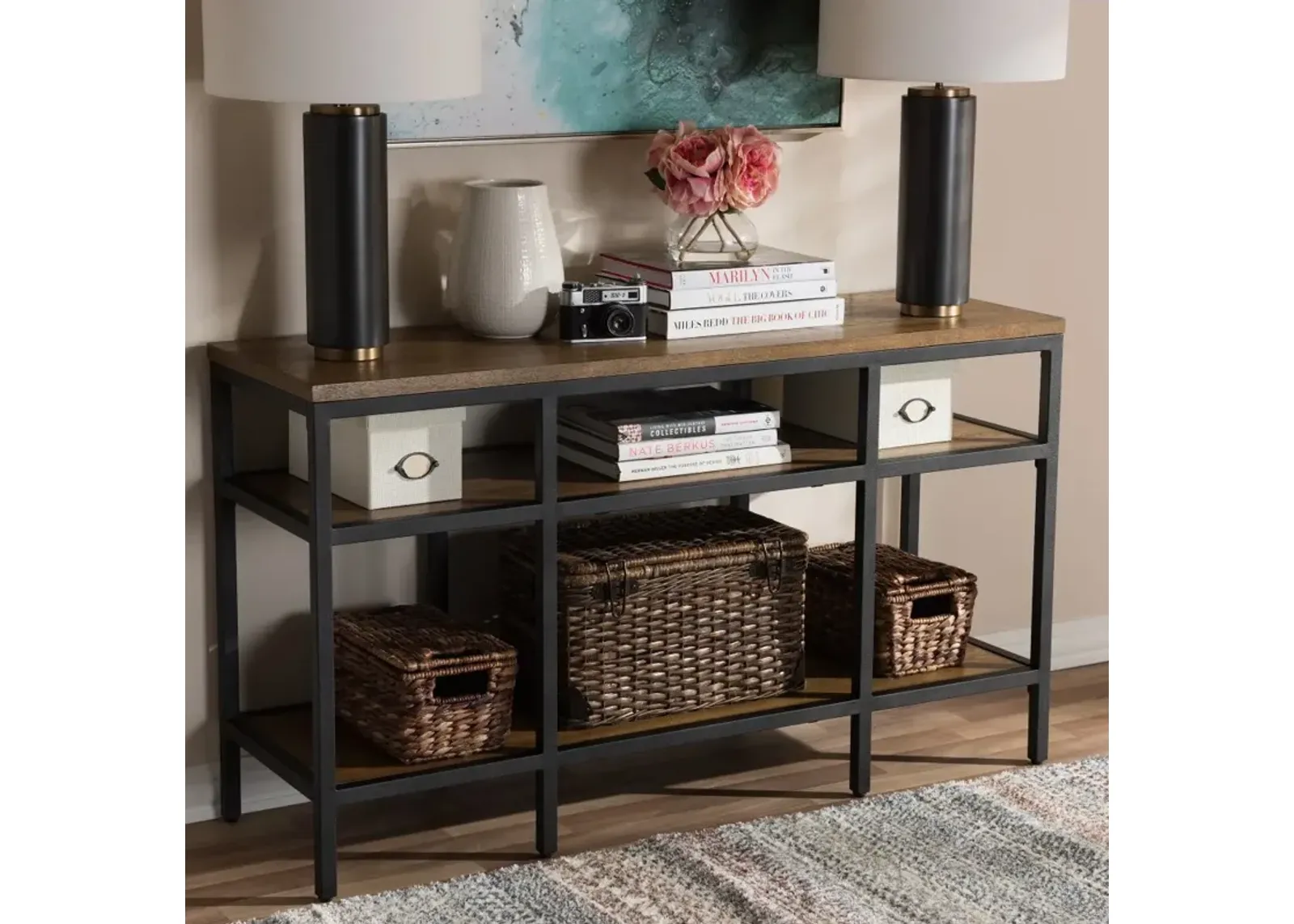 Rustic Industrial Brown and Black Console Table