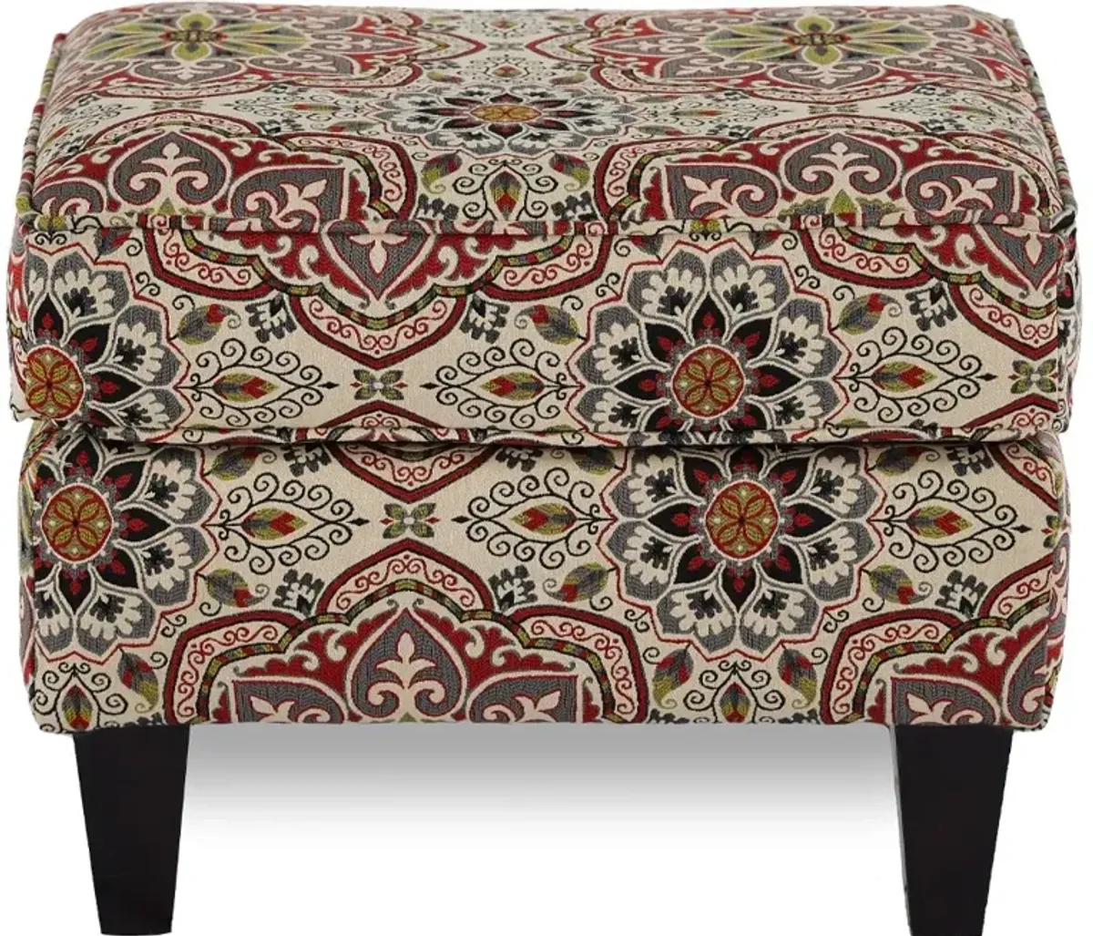 Loren Red and Green Ottoman