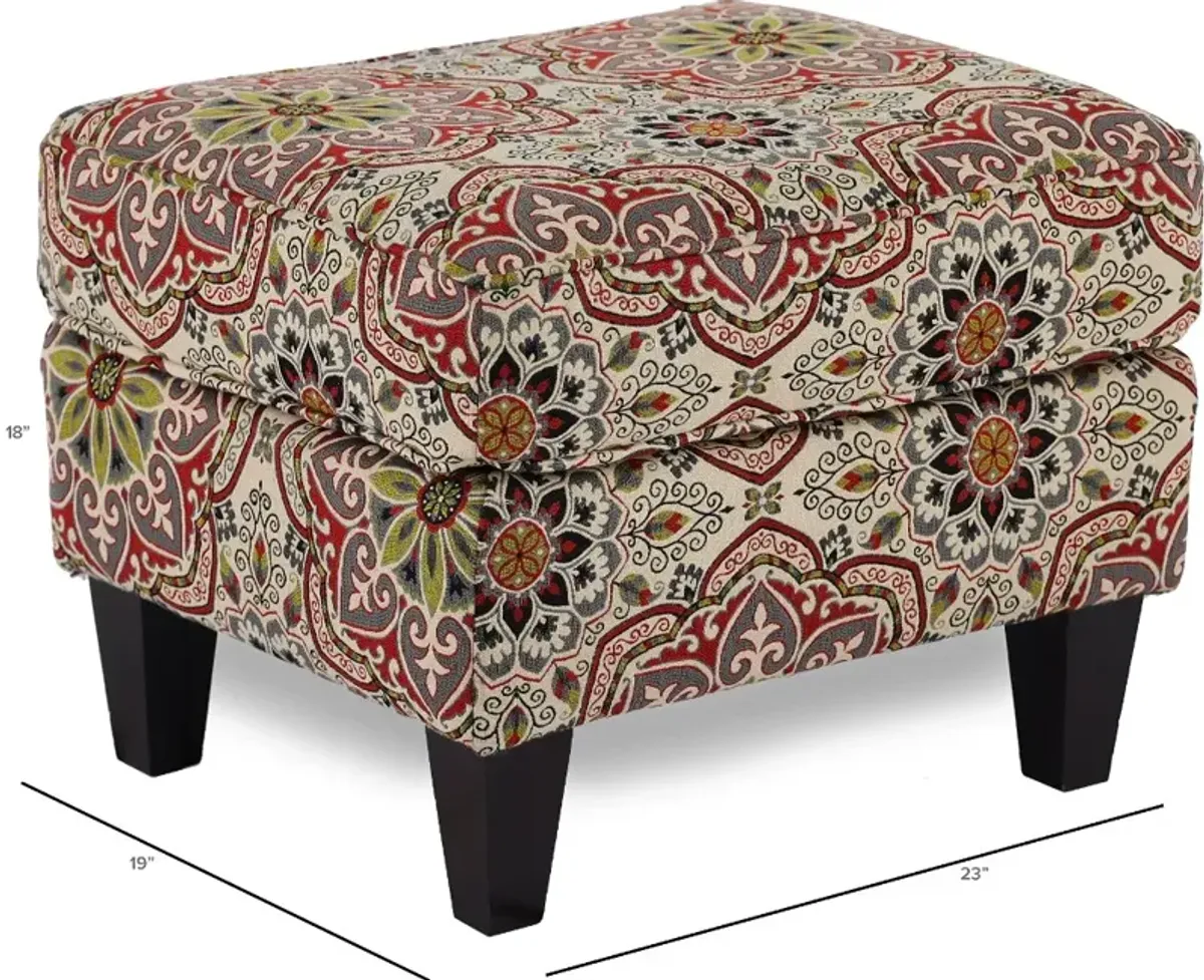 Loren Red and Green Ottoman