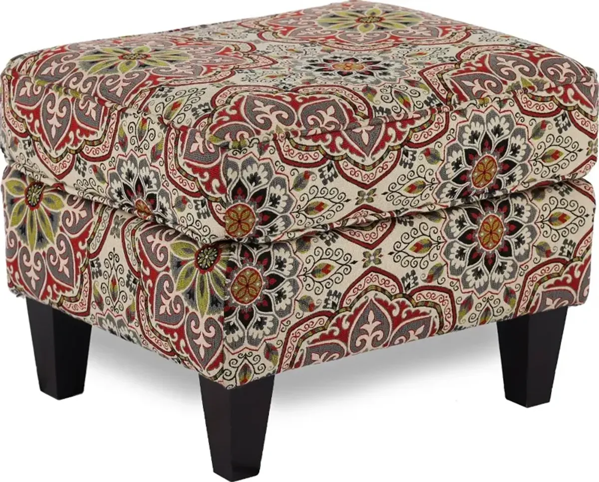 Loren Red and Green Ottoman