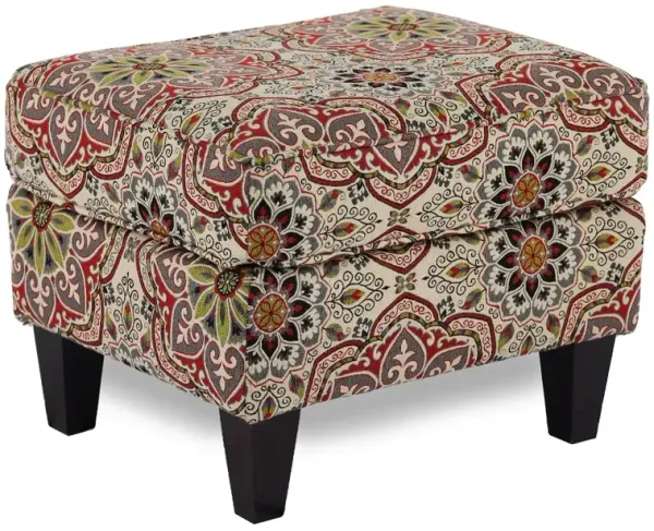 Loren Red and Green Poppy Ottoman