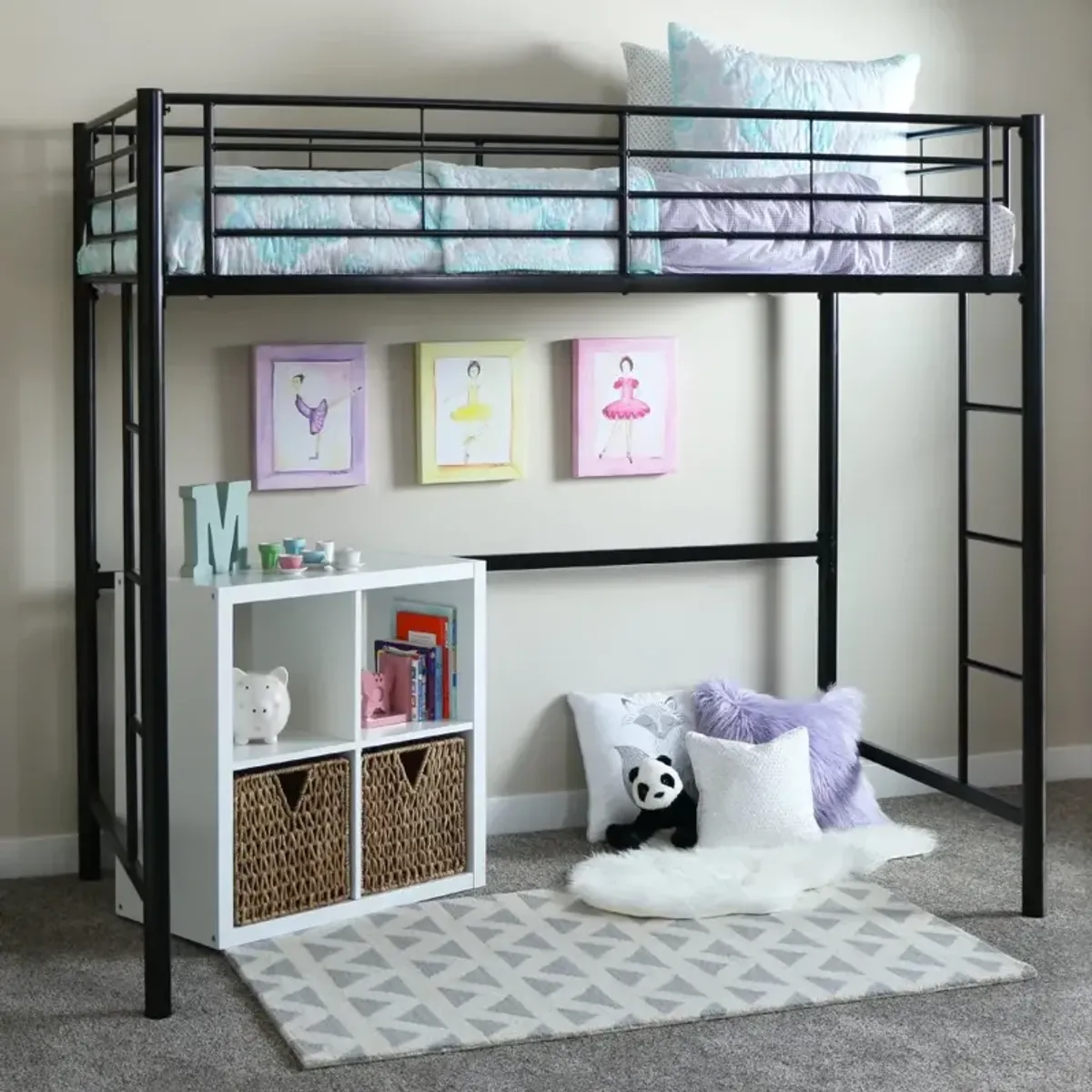 Premium Black Metal Twin Loft Bed - Walker Edison