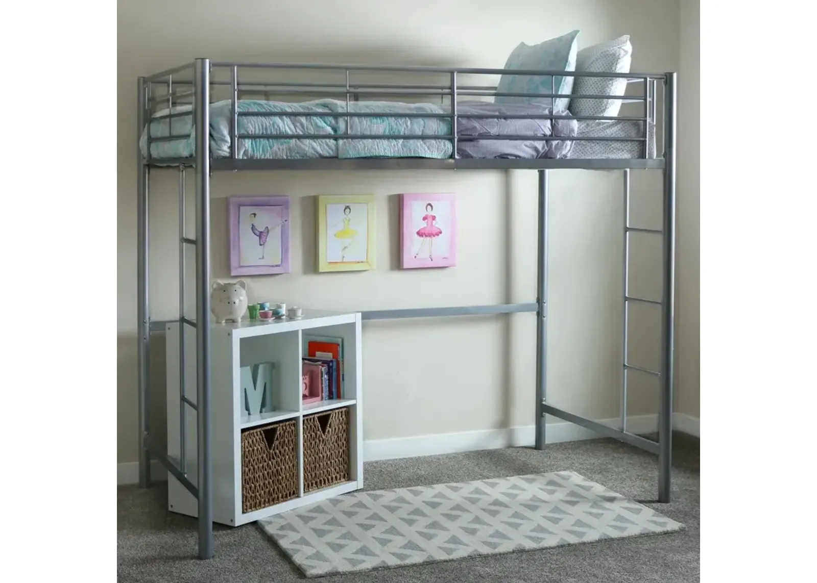 Premium Silver Metal Twin Loft Bed - Walker Edison